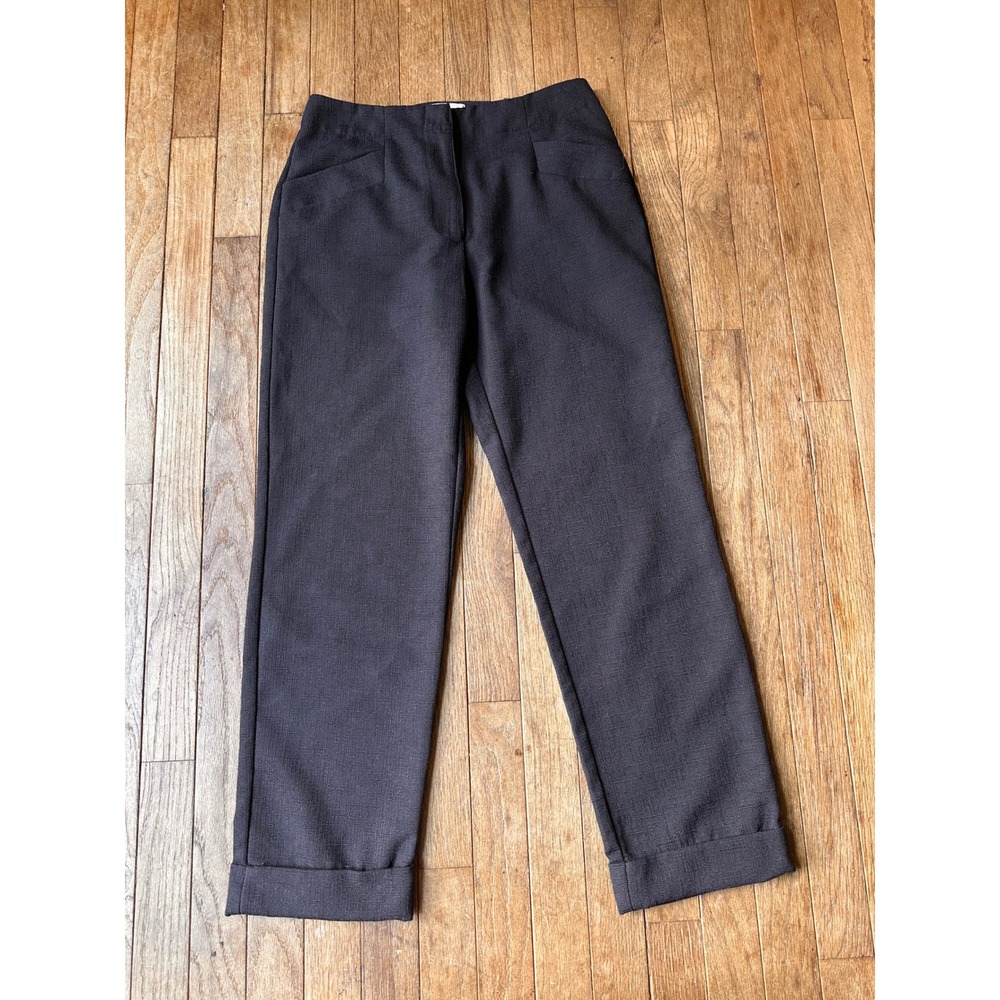 Böhme Trousers Women Small Cuffed High Rise Textured Charcoal Grey Modern Career